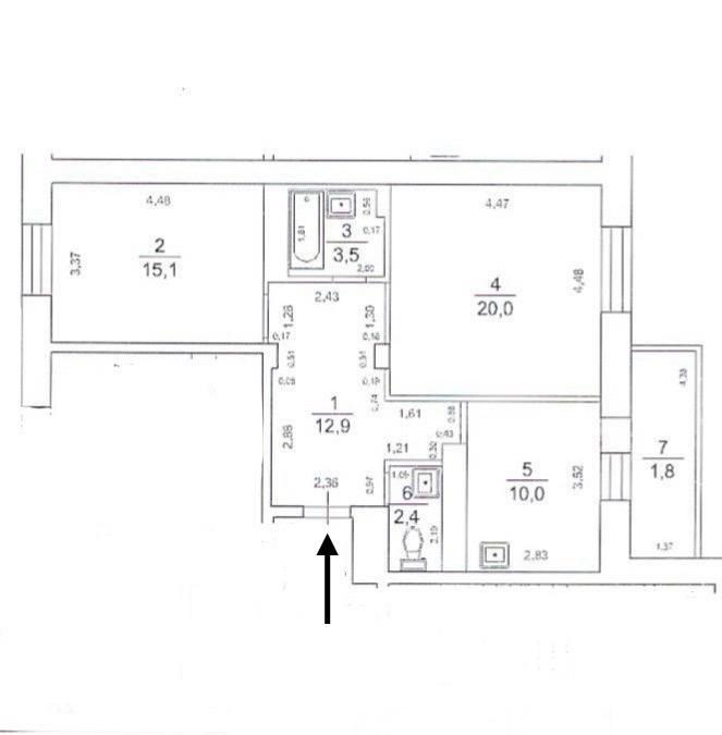 2-комнатная 63.9 м2 в ЖК undefined корпус null этаж 15