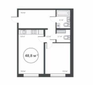 2-комнатная 48.8 м2 в ЖК undefined корпус null этаж 1