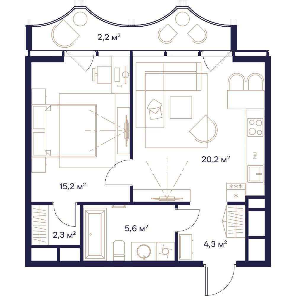 1-комнатная 49 м2 в ЖК Союз корпус null этаж 17