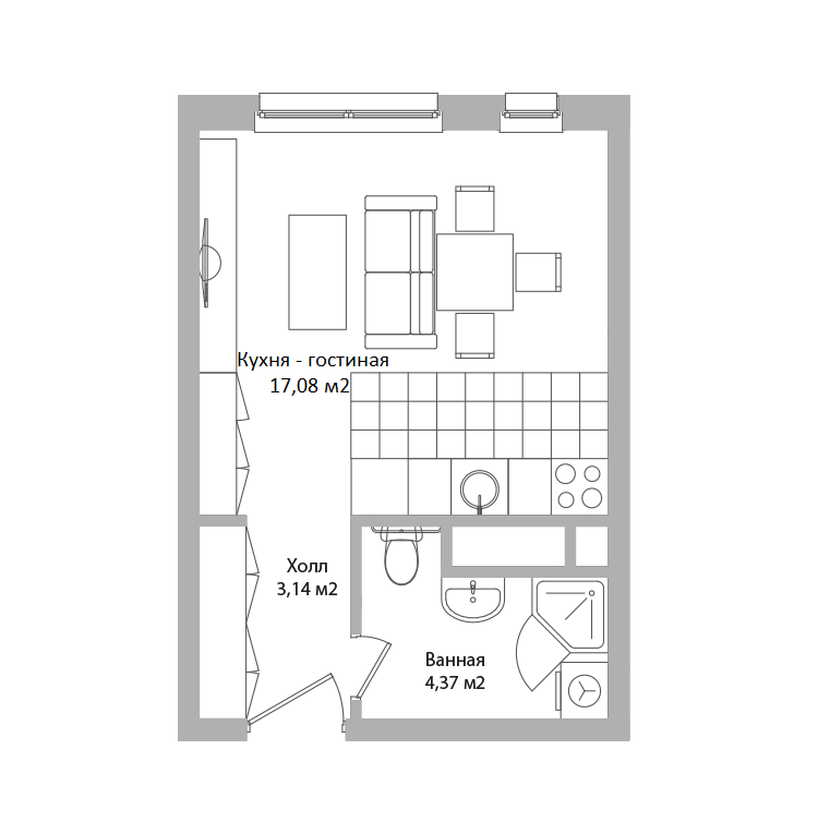 Студия 24 м2 в ЖК Адрес корпус null этаж 12