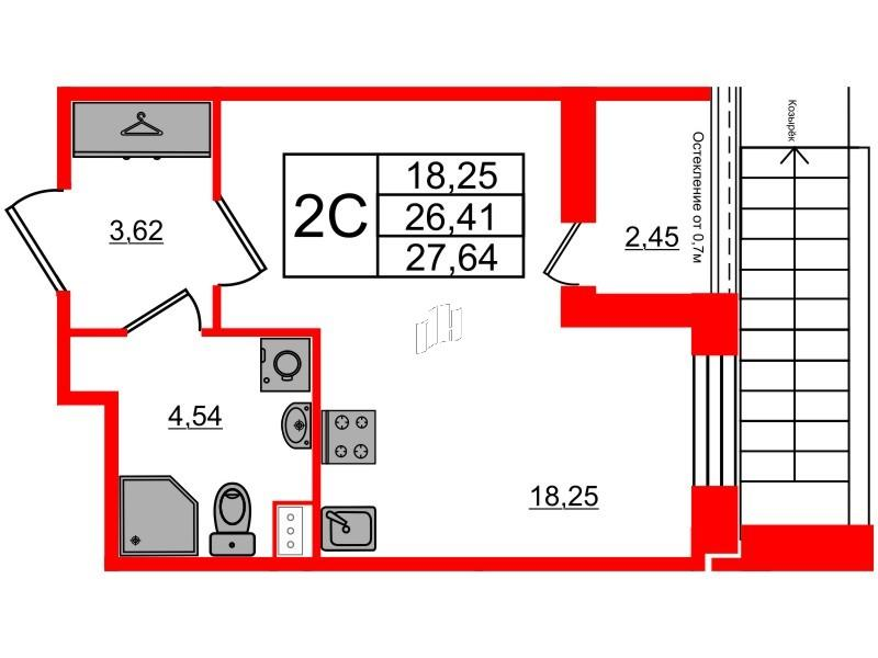 Студия 26 м2 в ЖК Прайм Приморский корпус null этаж 1