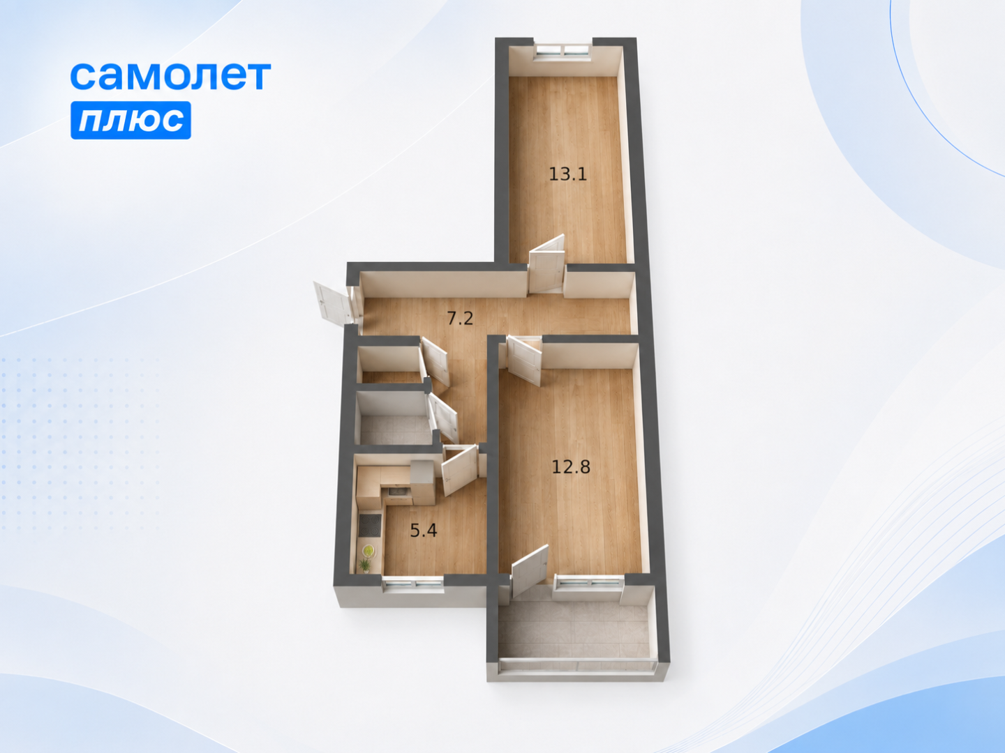 2-комнатная 44 м2 в ЖК undefined корпус null этаж 2
