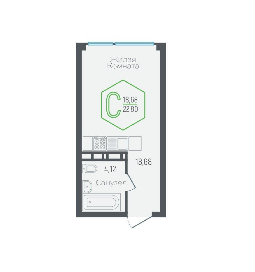 Студия 22 м2 в ЖК Гарантия Prime корпус null этаж 12