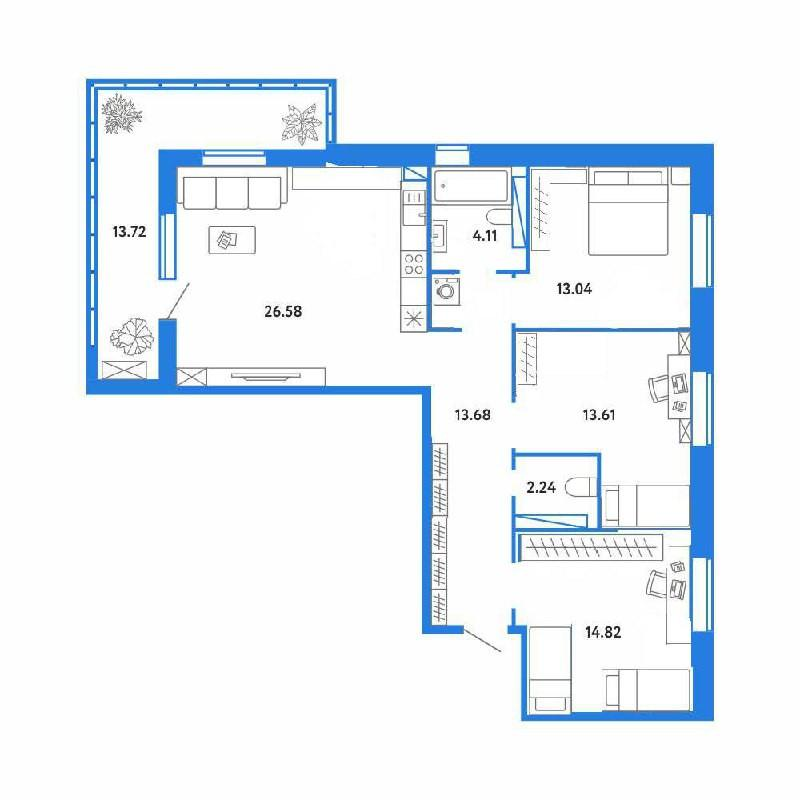 4-комнатная 101 м2 в ЖК undefined корпус null этаж 16