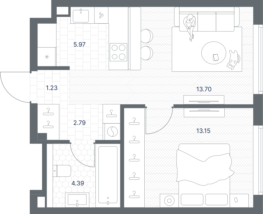1-комнатная 41 м2 в ЖК TATE корпус null этаж 24