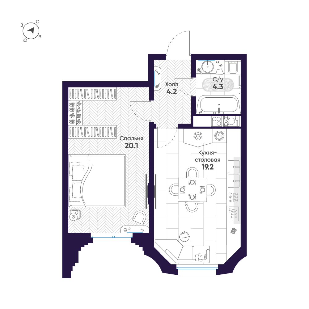 1-комнатная 47 м2 в ЖК Мариинка Deluxe корпус null этаж 5
