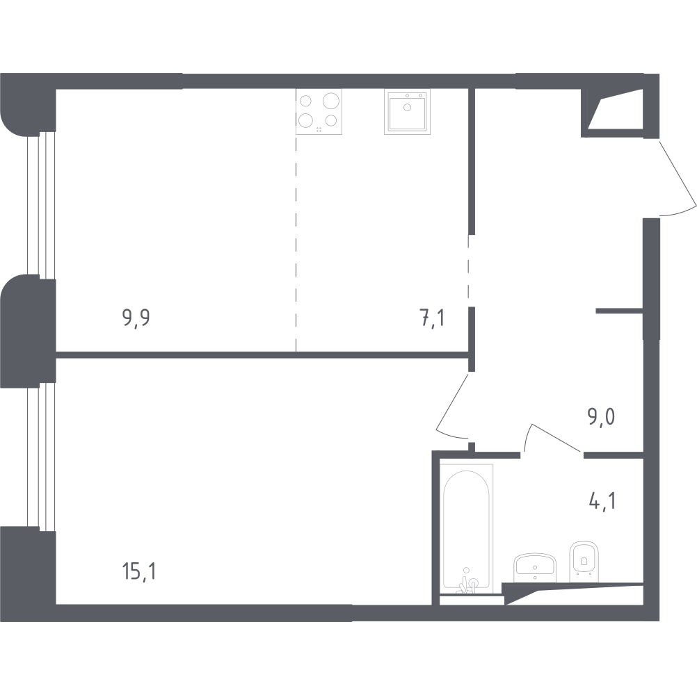 Студия 44 м2 в ЖК Заречье Парк корпус null этаж 2