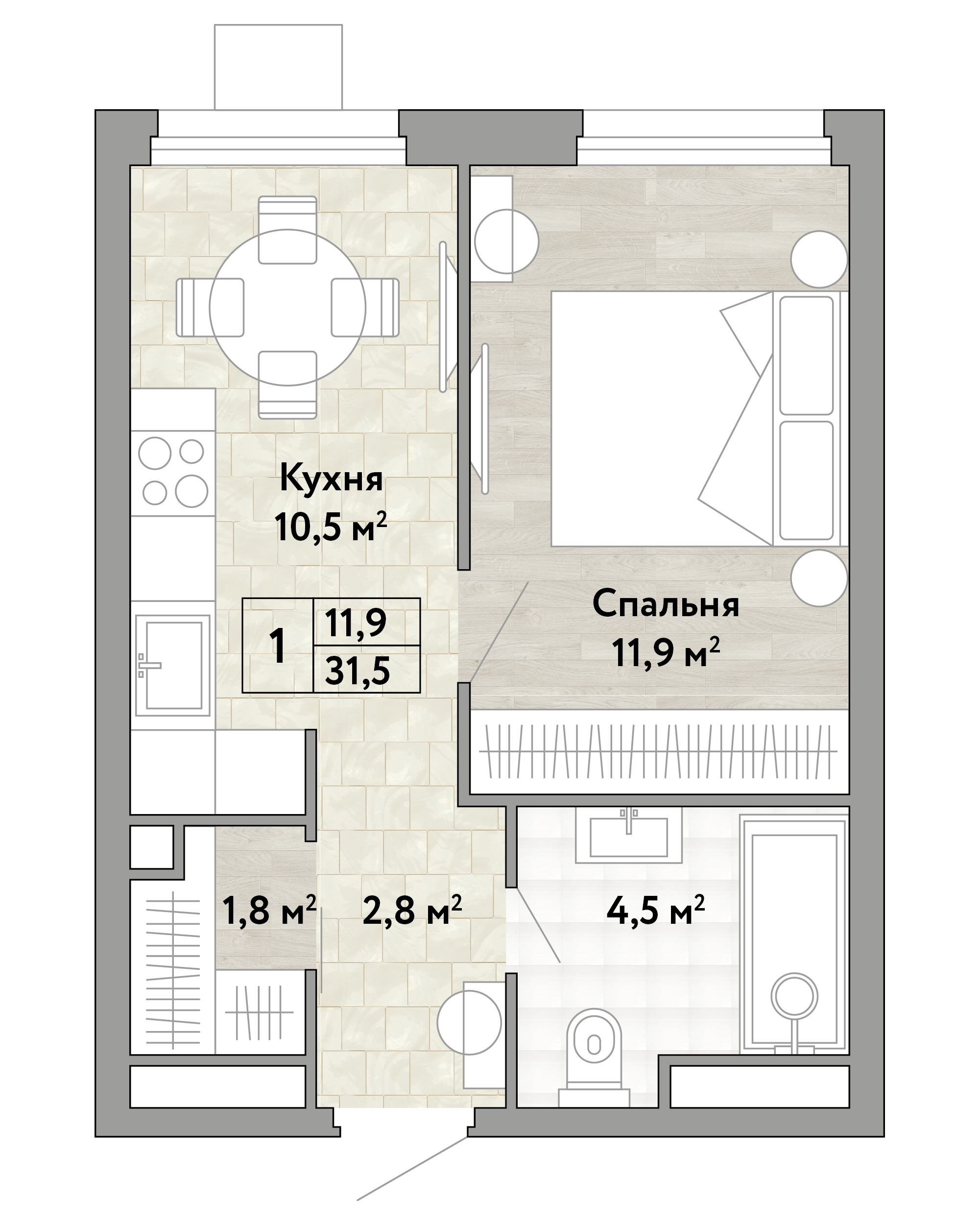 1-комнатная 31 м2 в ЖК Новые Смыслы корпус null этаж 16