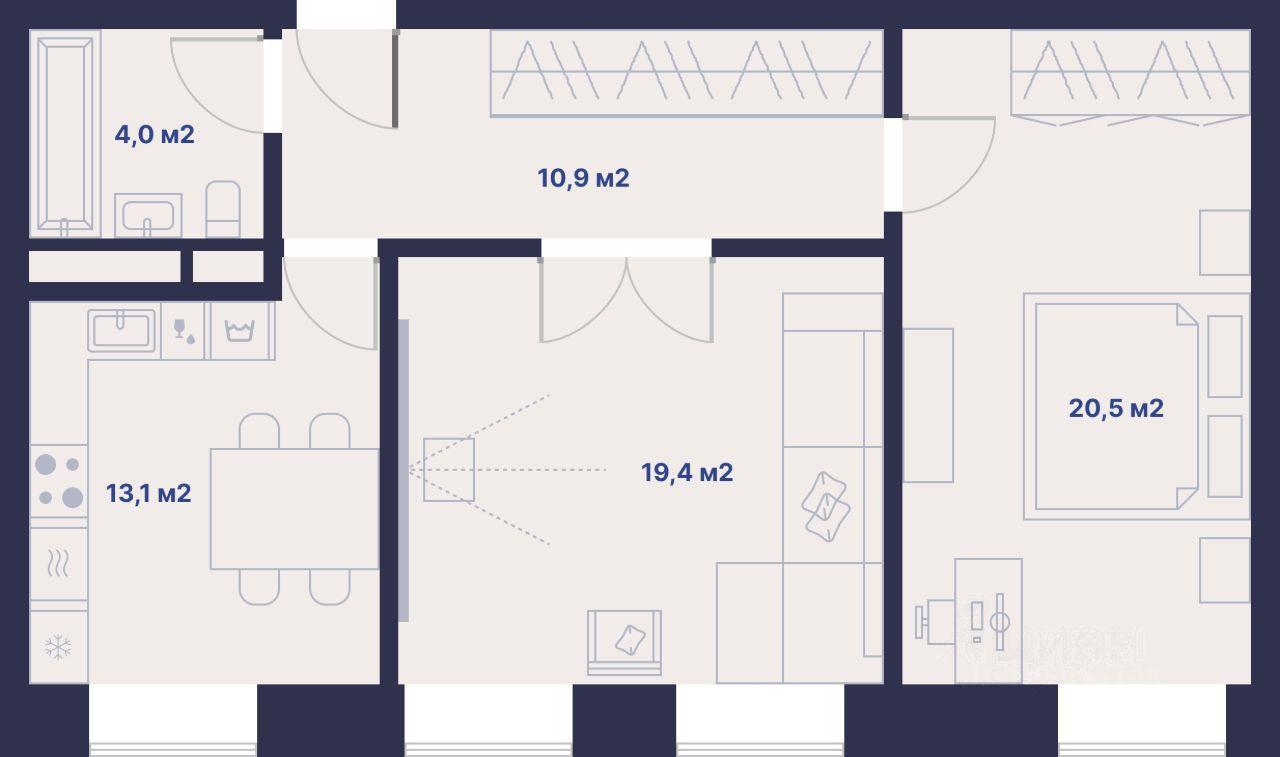 2-комнатная 68.3 м2 в ЖК undefined корпус null этаж 7