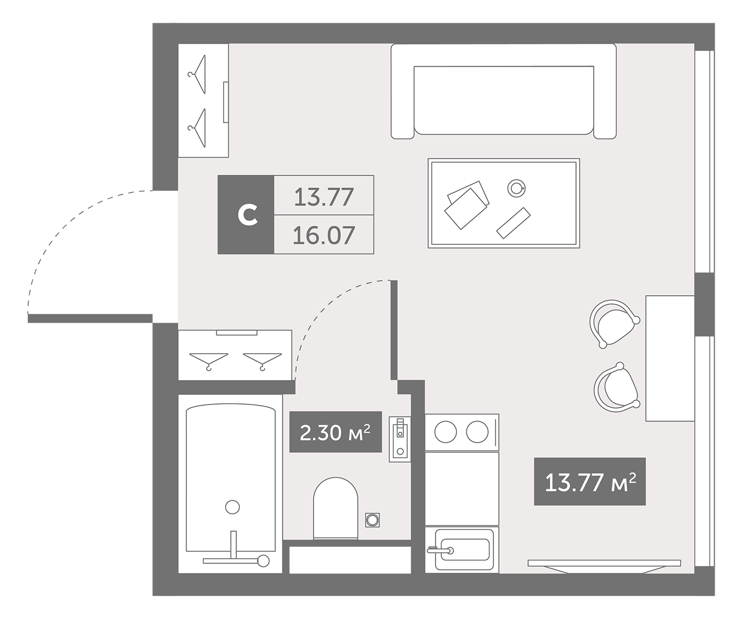 Студия 22 м2 в ЖК Зум Чёрная Речка корпус null этаж 2