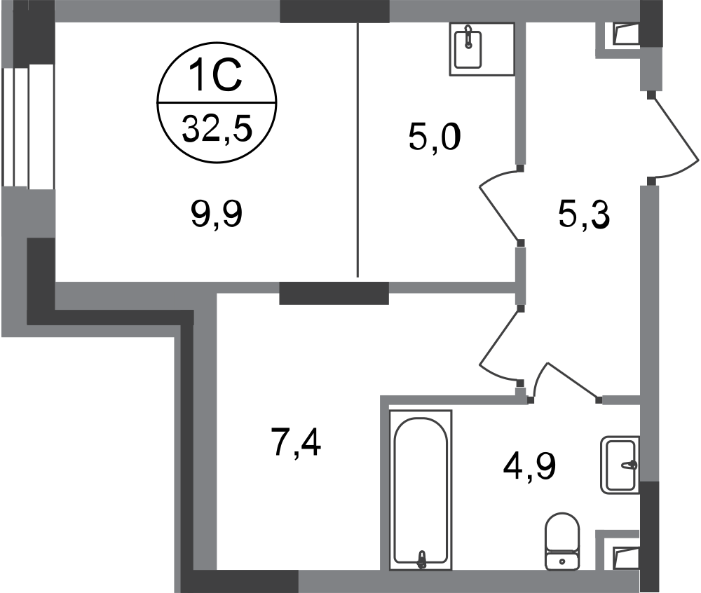 Студия 32 м2 в ЖК Первый Московский корпус null этаж 1