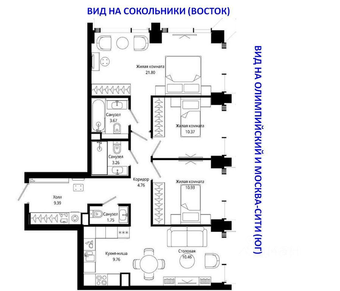 3-комнатная 86.2 м2 в ЖК undefined корпус null этаж 13