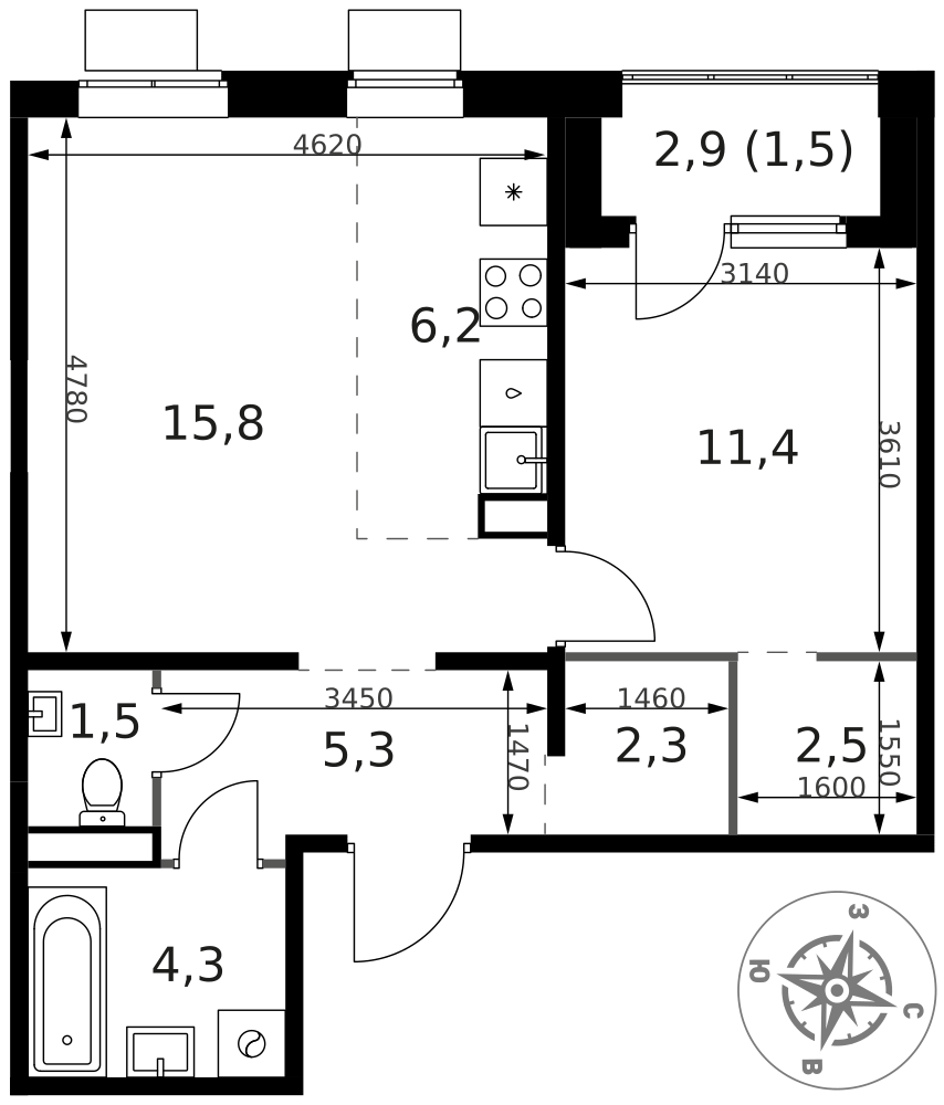 2-комнатная 50 м2 в ЖК 1-й Ясеневский корпус null этаж 17