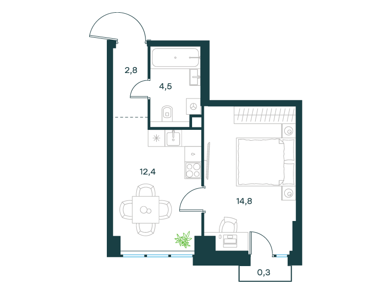 1-комнатная 34 м2 в ЖК Level Селигерская корпус null этаж 2