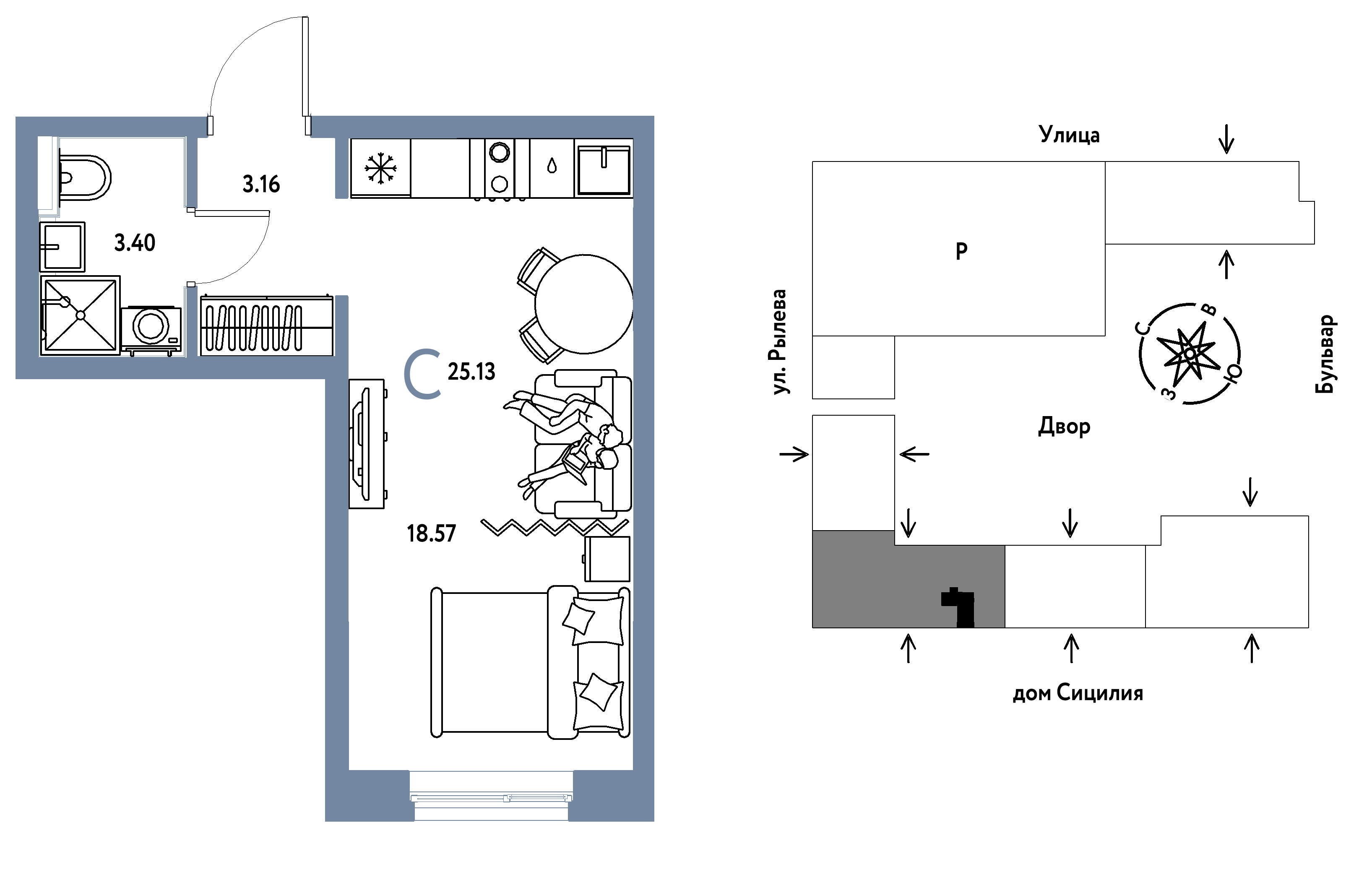 Студия 25 м2 в ЖК Остров-сад корпус null этаж 6