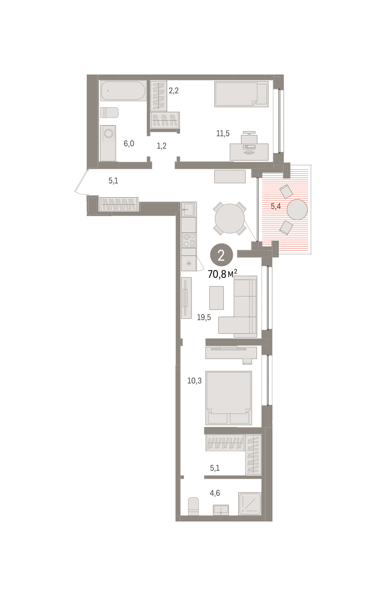 2-комнатная 70 м2 в ЖК Европейский квартал корпус null этаж 3