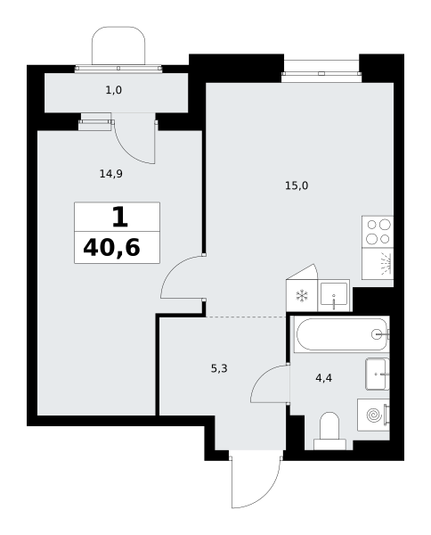 1-комнатная 40 м2 в ЖК Прокшино корпус null этаж 6