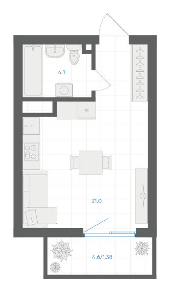 Студия 26.5 м2 в ЖК undefined корпус null этаж 4