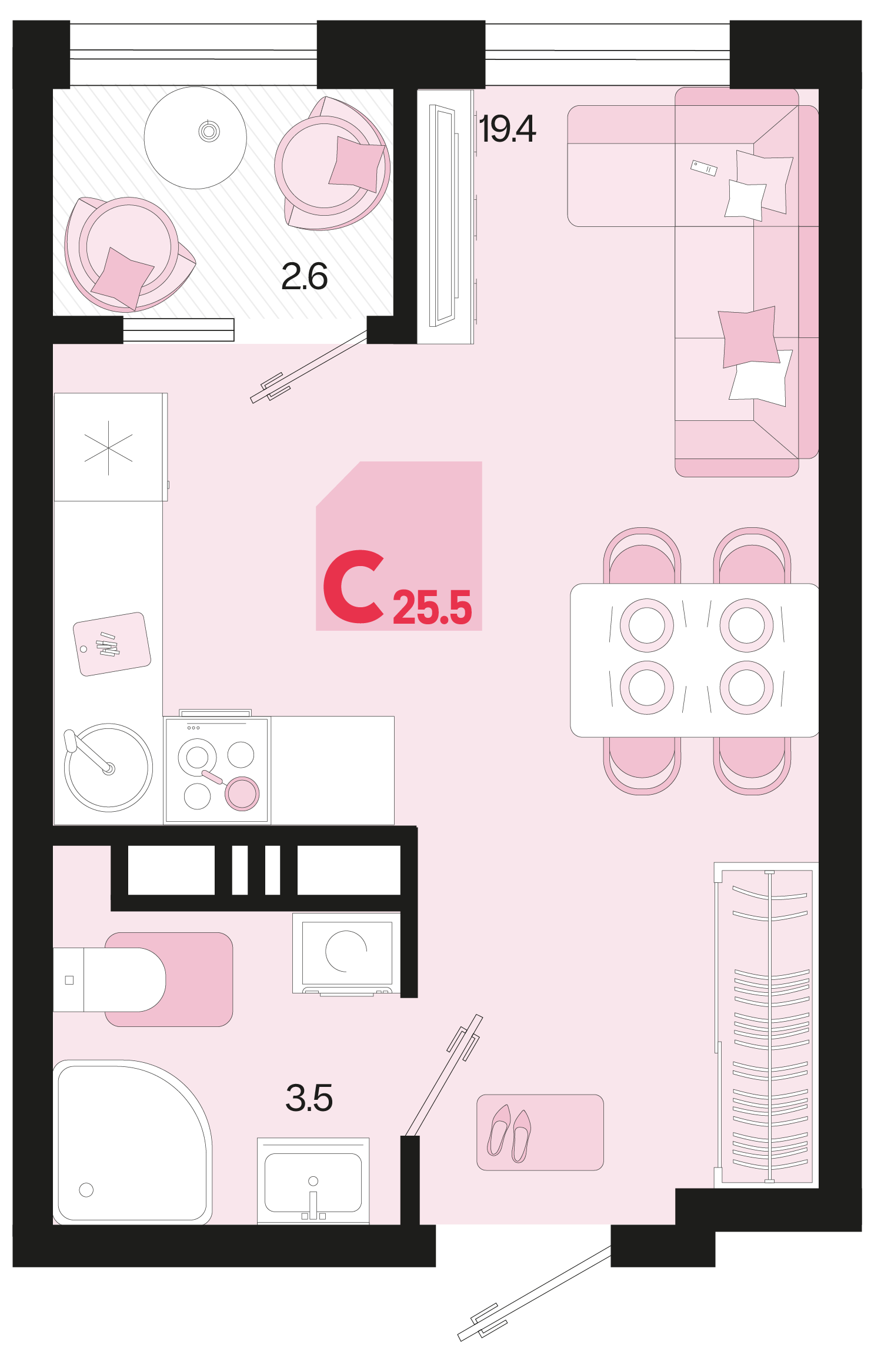 Студия 25 м2 в ЖК Первое место корпус null этаж 10