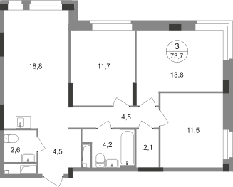 3-комнатная 73 м2 в ЖК Первый Московский корпус null этаж 7