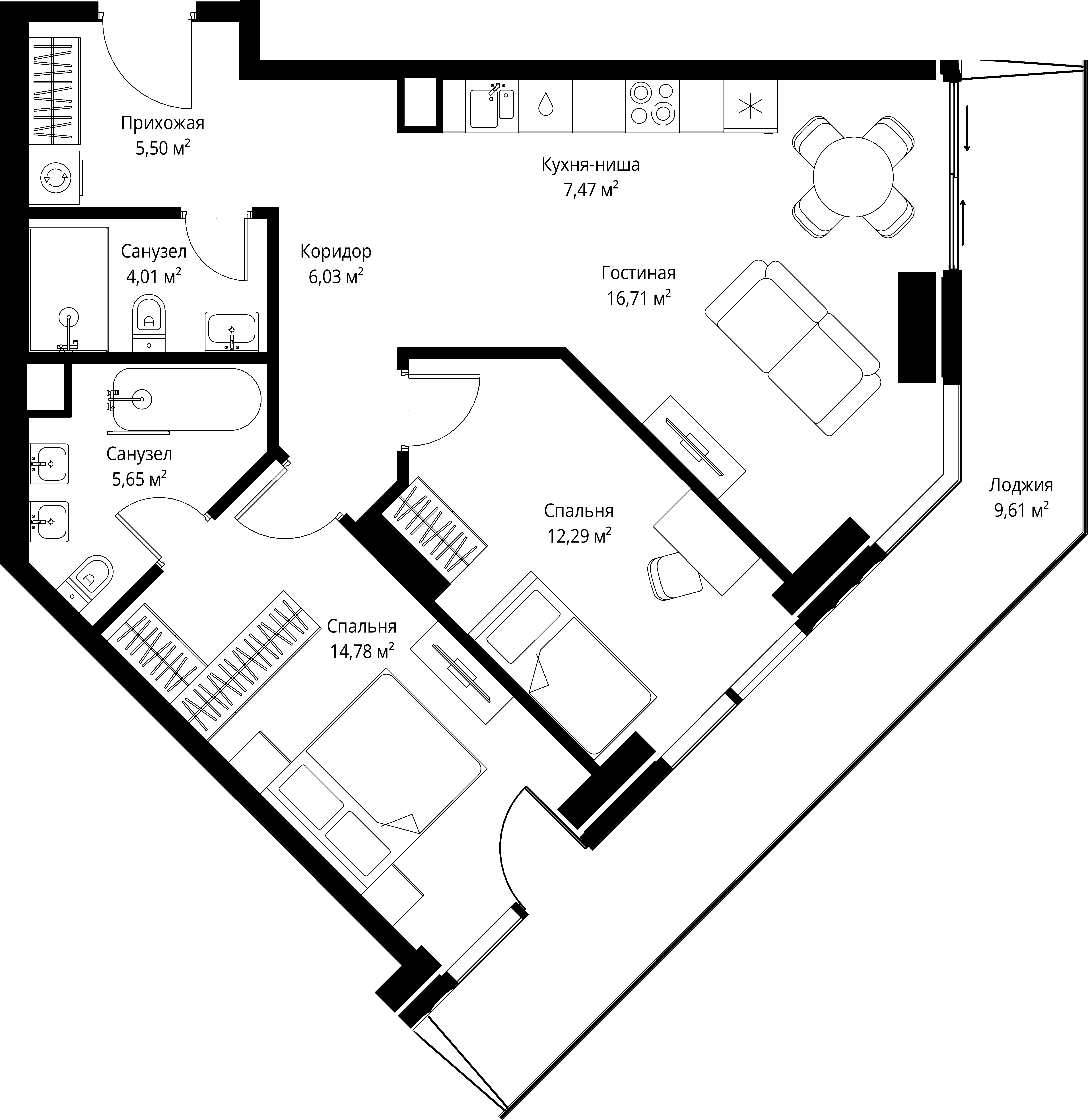 2-комнатная 82 м2 в ЖК JOIS корпус null этаж 15