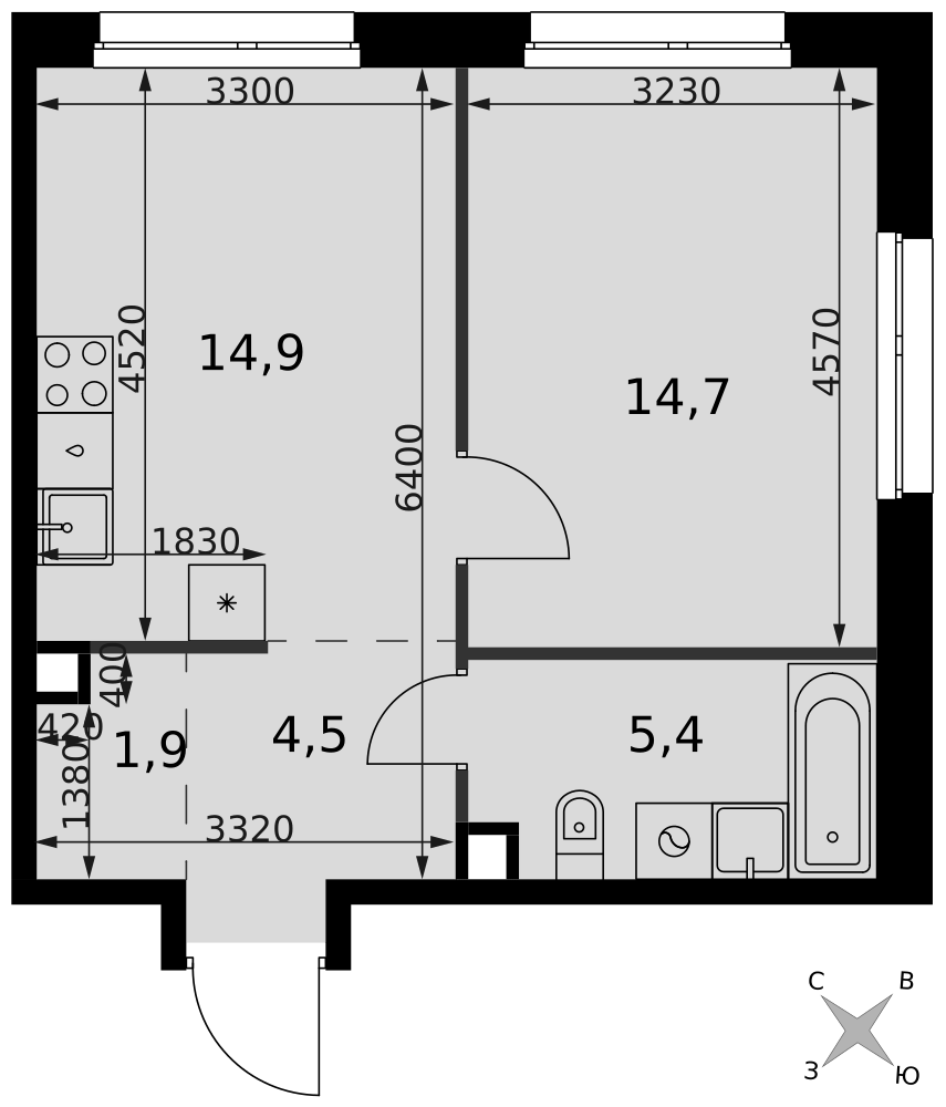 1-комнатная 41 м2 в ЖК Симоновский Вал корпус null этаж 20