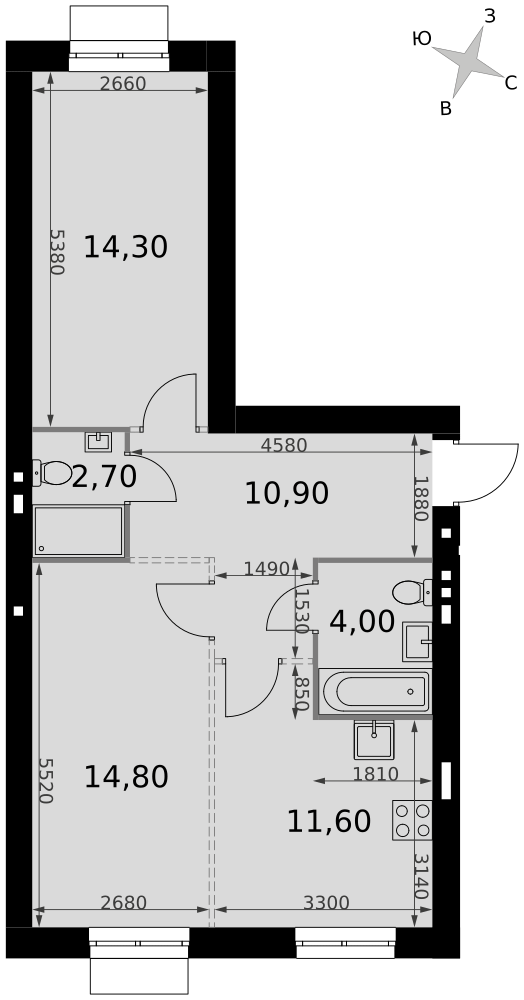 2-комнатная 58 м2 в ЖК Апрелевка Клаб корпус null этаж 4