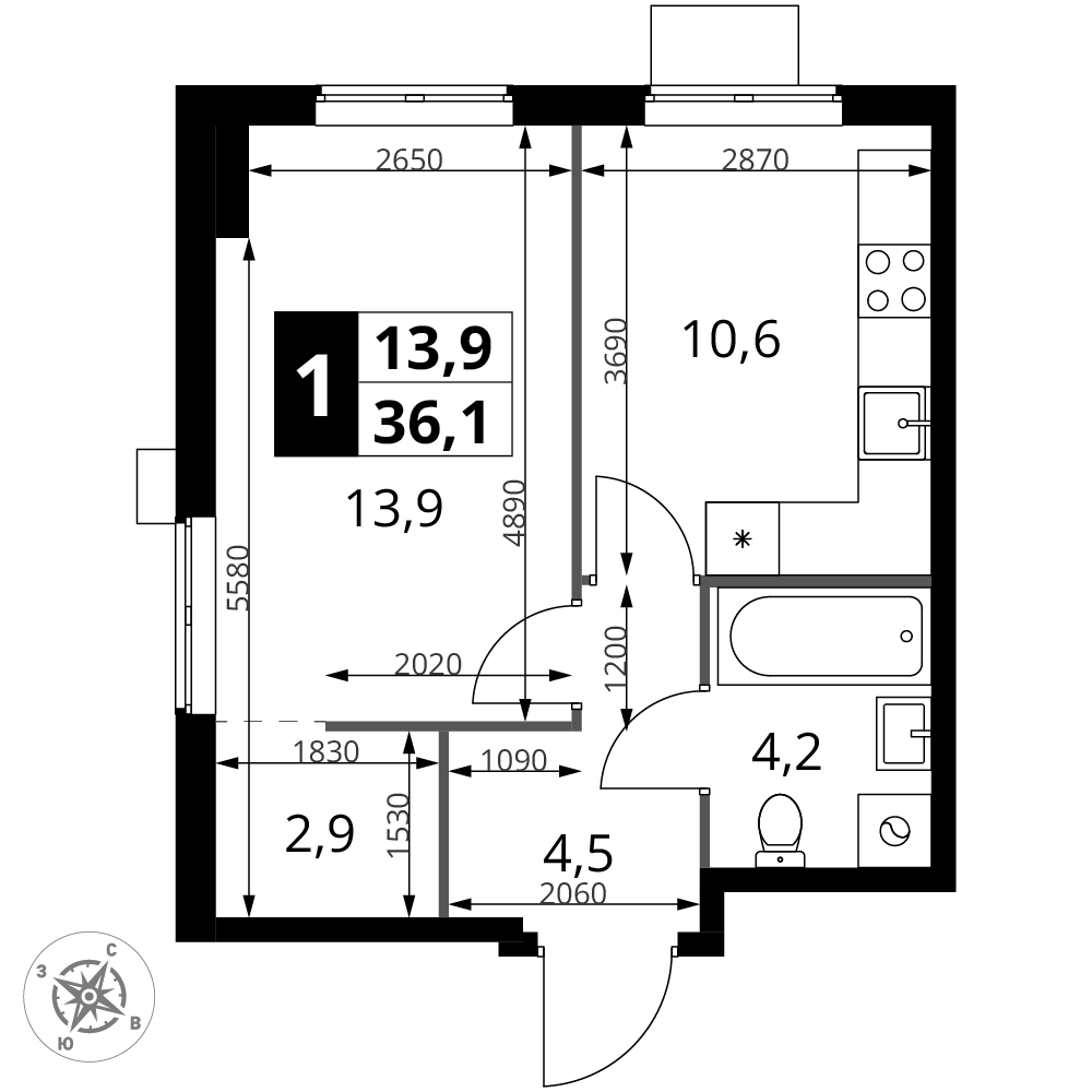 1-комнатная 36 м2 в ЖК 1-й Измайловский корпус null этаж 6