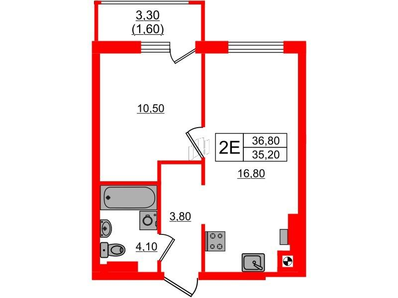 1-комнатная 36 м2 в ЖК River Park-2 корпус null этаж 4