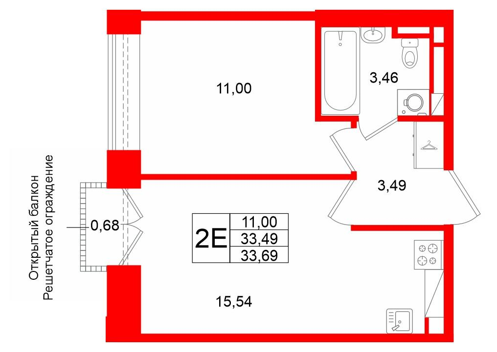 1-комнатная 33 м2 в ЖК Аристократ корпус null этаж 6