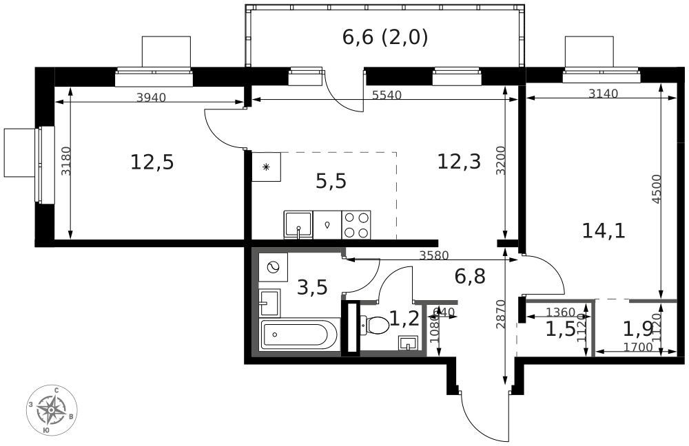 3-комнатная 62 м2 в ЖК 1-й Ясеневский корпус null этаж 6