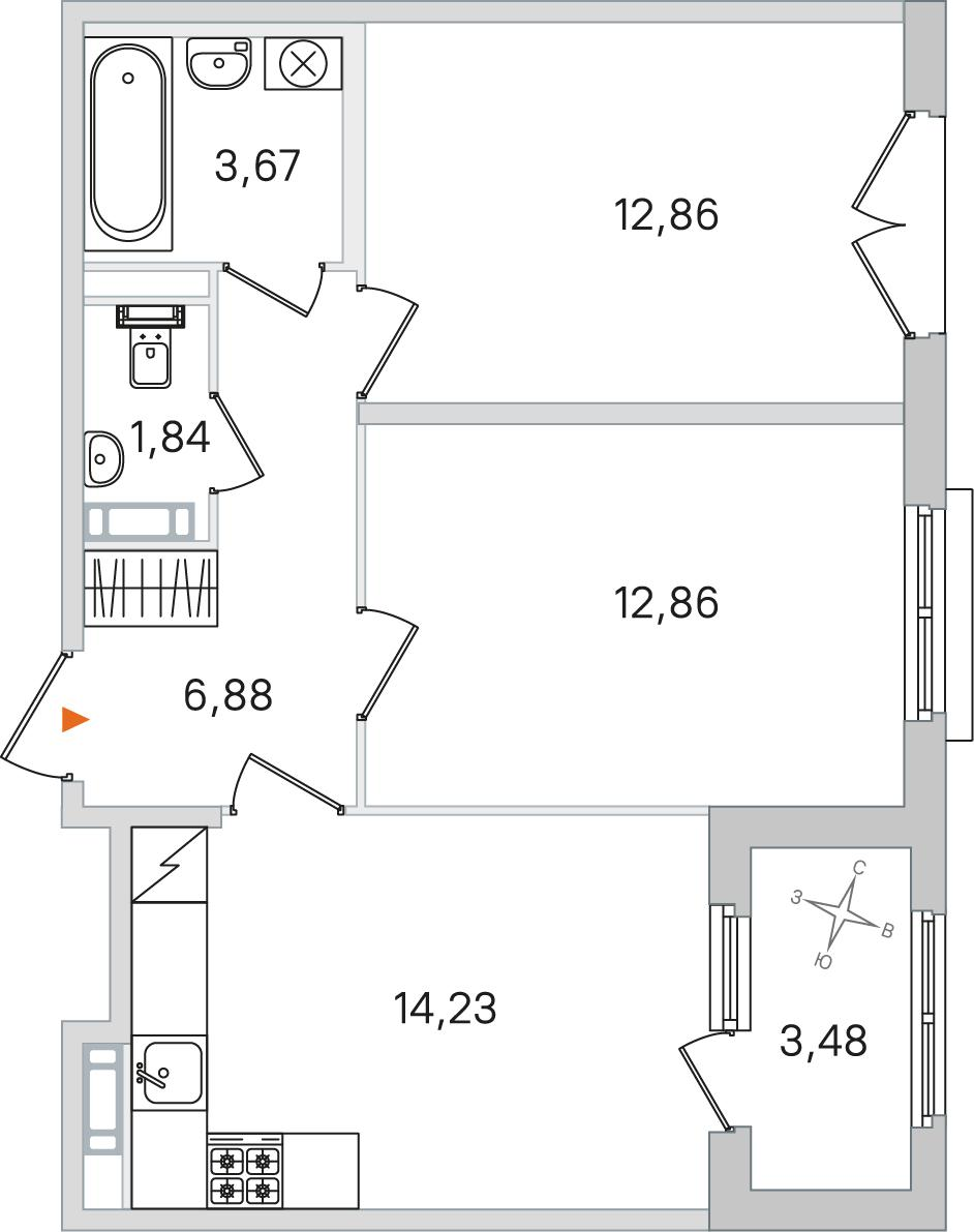 2-комнатная 54 м2 в ЖК Дубровский корпус null этаж 4