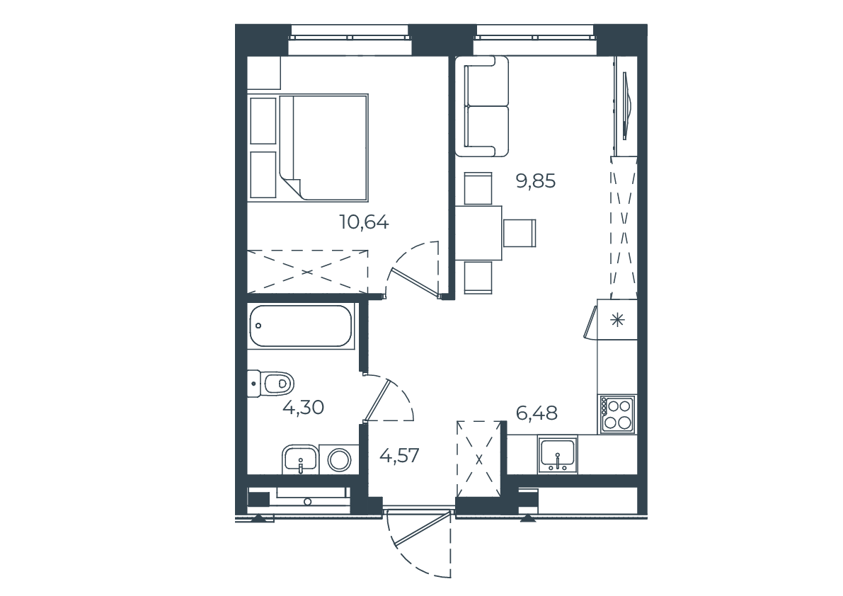 1-комнатная 35 м2 в ЖК РАЗУМ в Академическом корпус null этаж 1