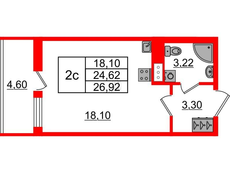 Студия 24 м2 в ЖК Бионика Заповедная корпус null этаж 6
