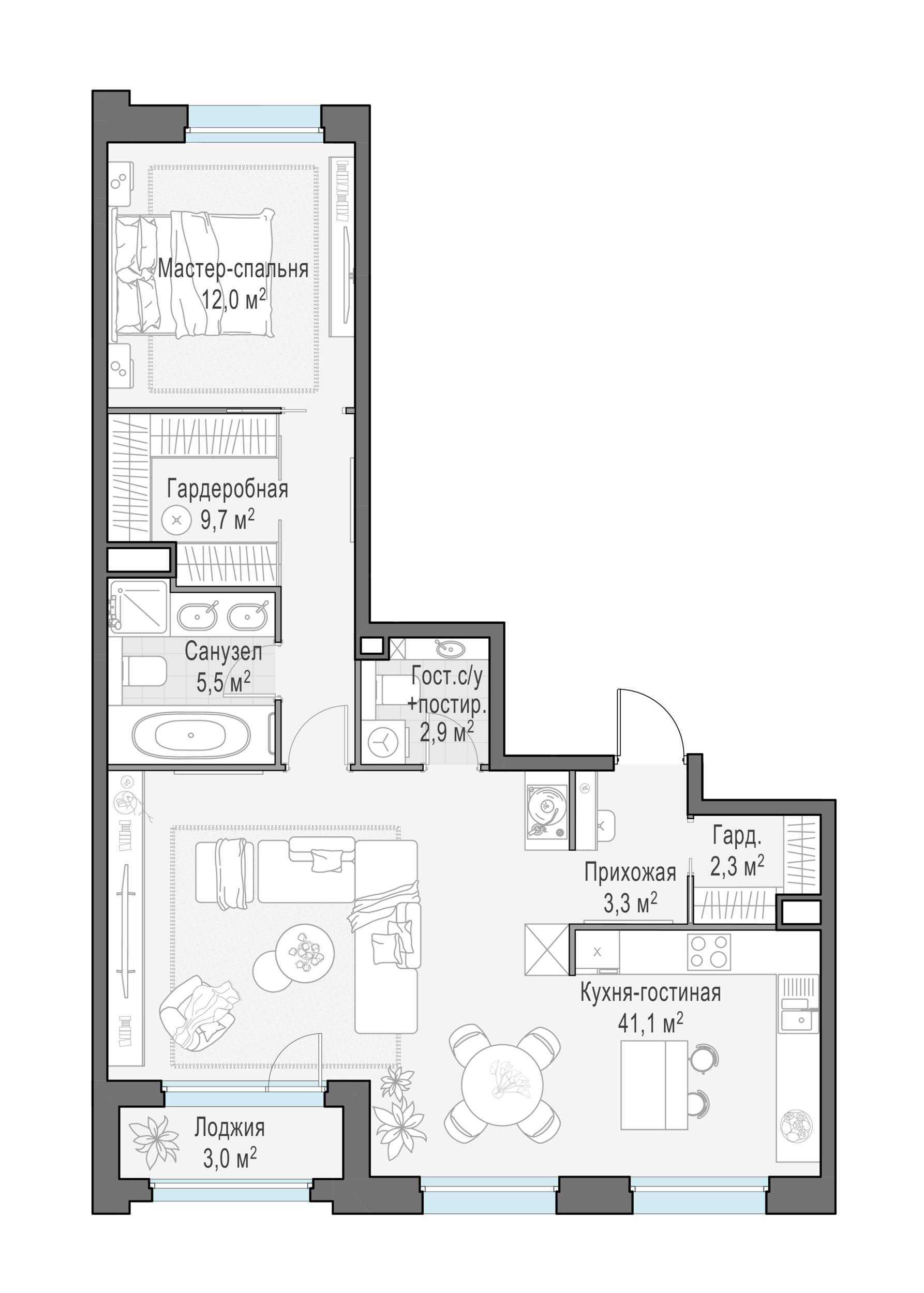 3-комнатная 77 м2 в ЖК Жилые кварталы «Белый Град» корпус null этаж 11