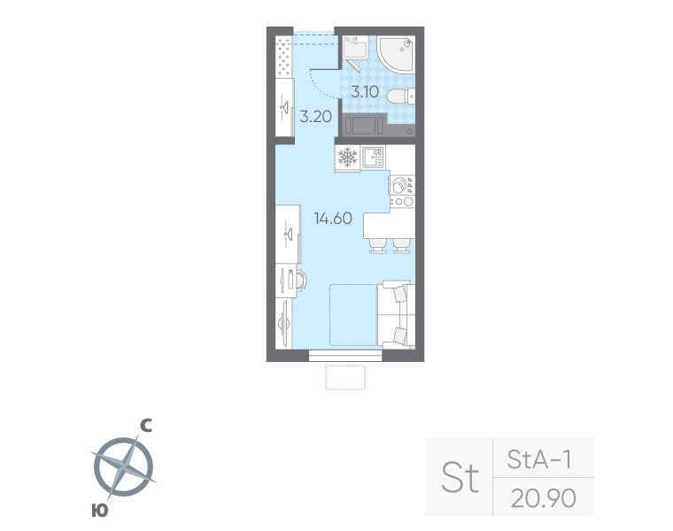 Студия 20 м2 в ЖК Ручьи (2 оч.) корпус null этаж 3