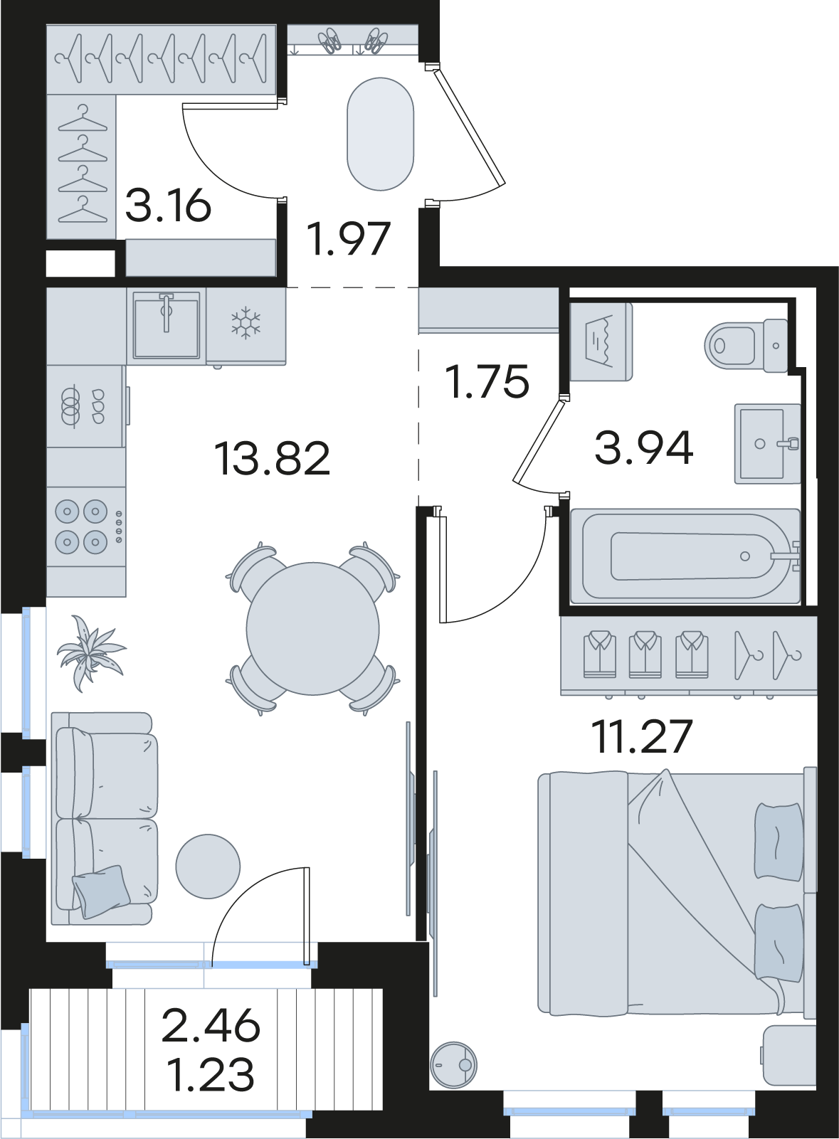1-комнатная 37 м2 в ЖК Новинки корпус null этаж 7