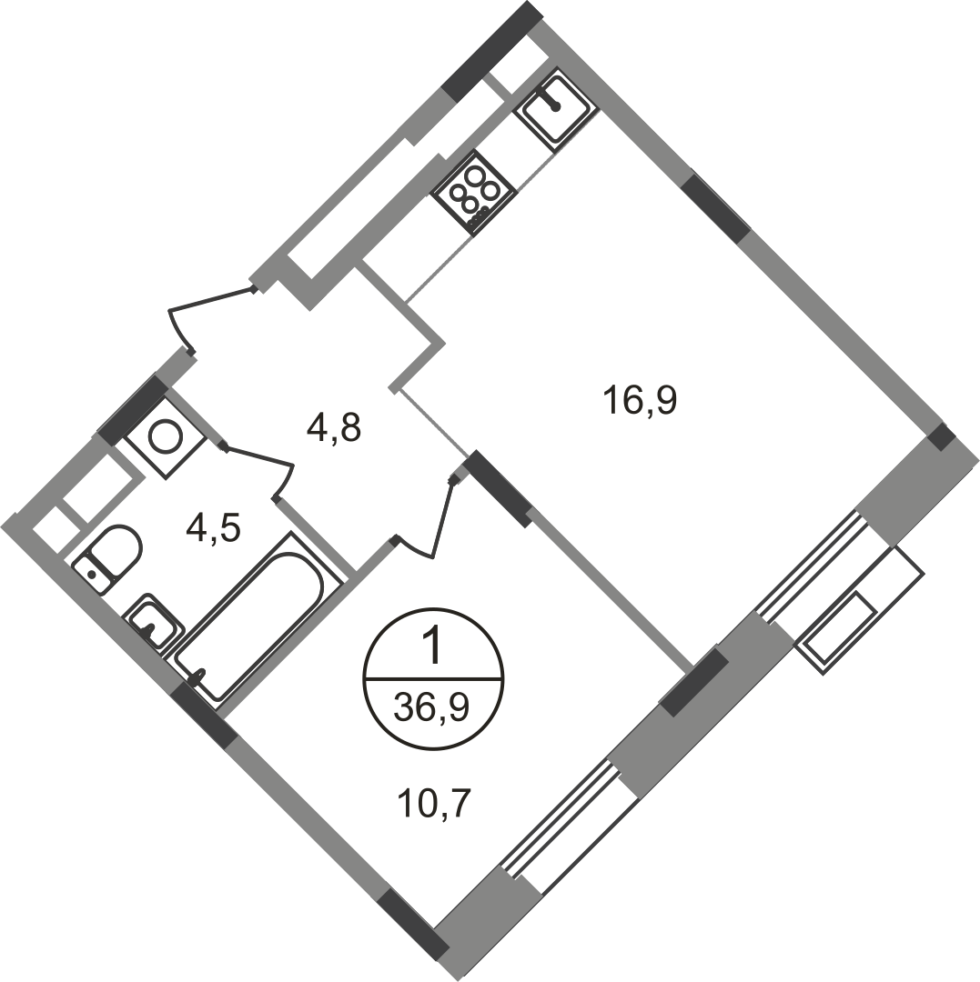 1-комнатная 36 м2 в ЖК Резиденции Сколково корпус null этаж 5