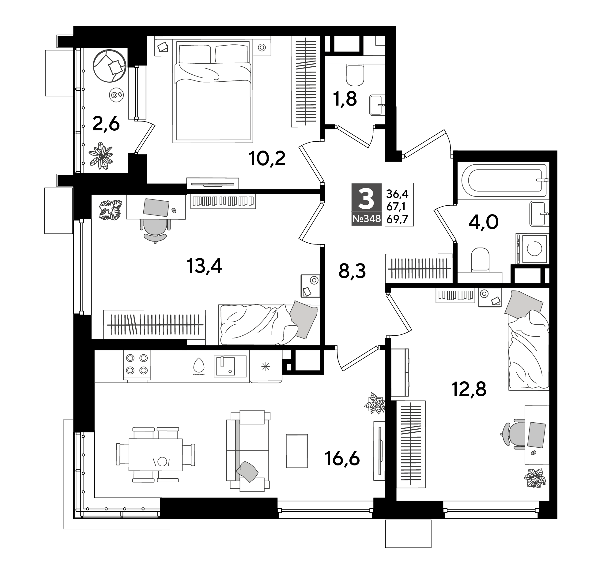3-комнатная 69 м2 в ЖК Dogma Park корпус null этаж 11