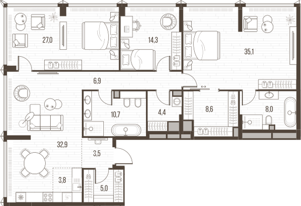 4-комнатная 160 м2 в ЖК High Life корпус null этаж 26