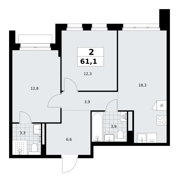 2-комнатная 61 м2 в ЖК Деснаречье корпус null этаж 11