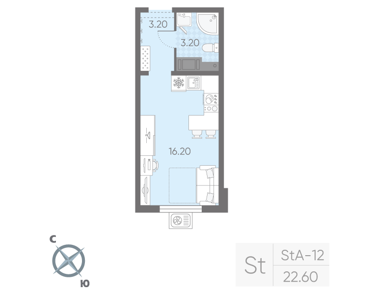 Студия 22 м2 в ЖК Ручьи (2 оч.) корпус null этаж 15