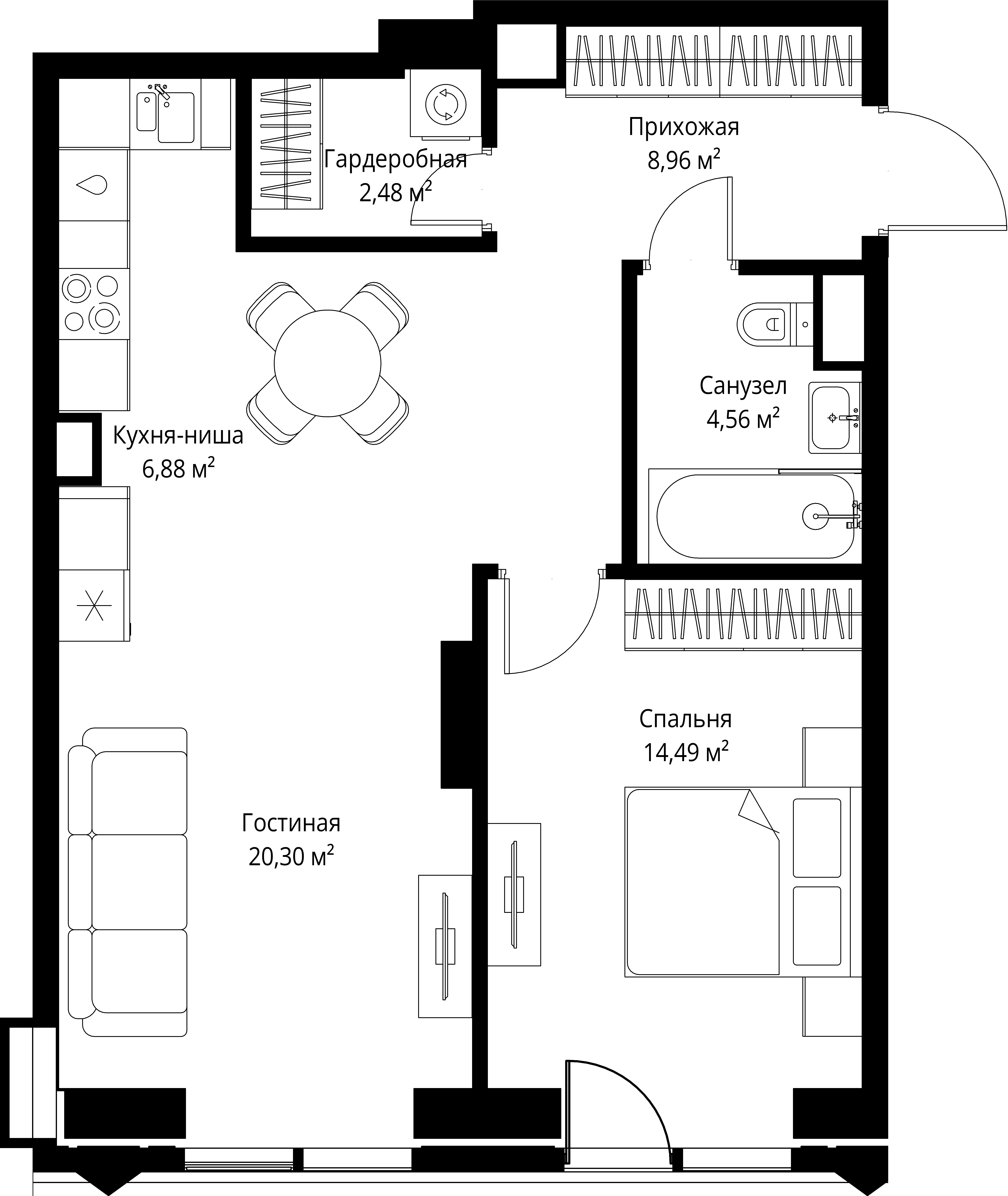 1-комнатная 57 м2 в ЖК Джойс корпус null этаж 6