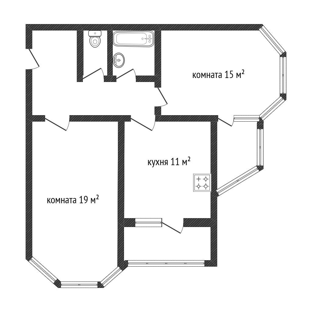 2-комнатная 59.6 м2 в ЖК undefined корпус null этаж 14