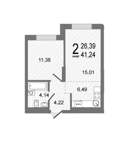 2-комнатная 41.2 м2 в ЖК undefined корпус null этаж 8