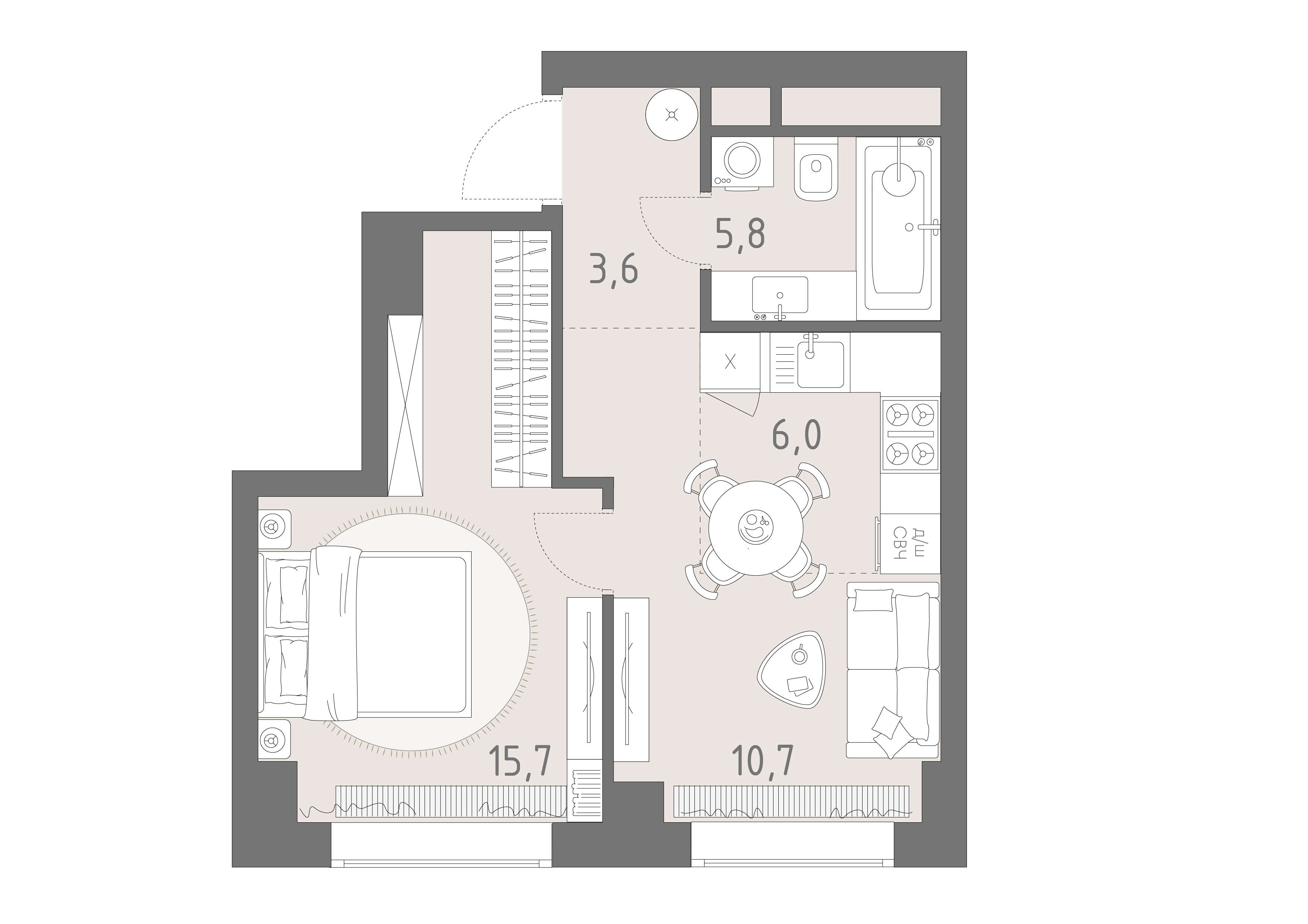 1-комнатная 41 м2 в ЖК Родина парк корпус null этаж 25