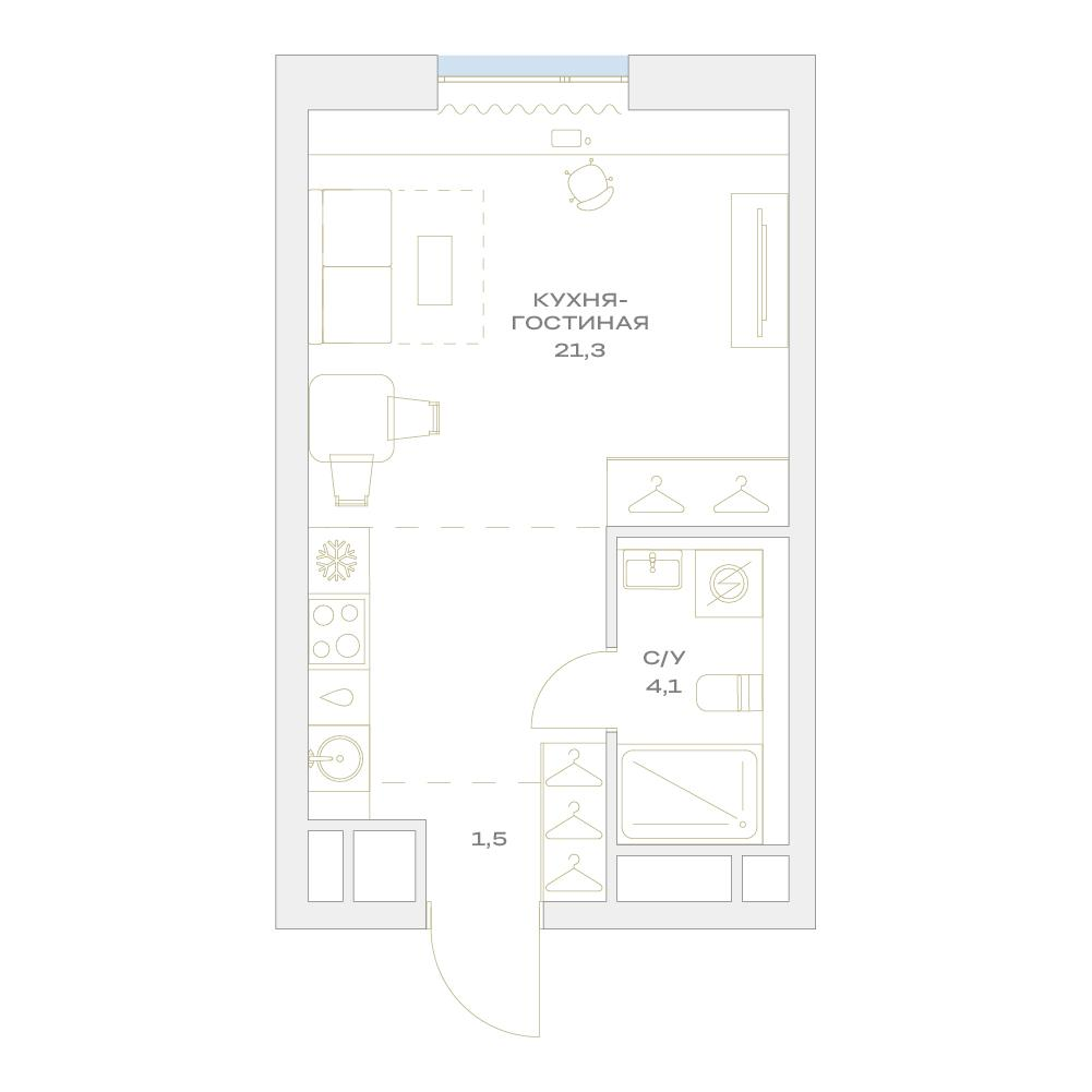 Студия 26 м2 в ЖК Детали корпус null этаж 18