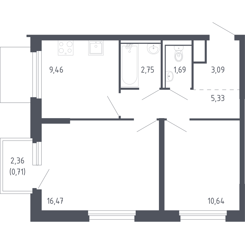 2-комнатная 50 м2 в ЖК Сердце Сахалина корпус null этаж 12