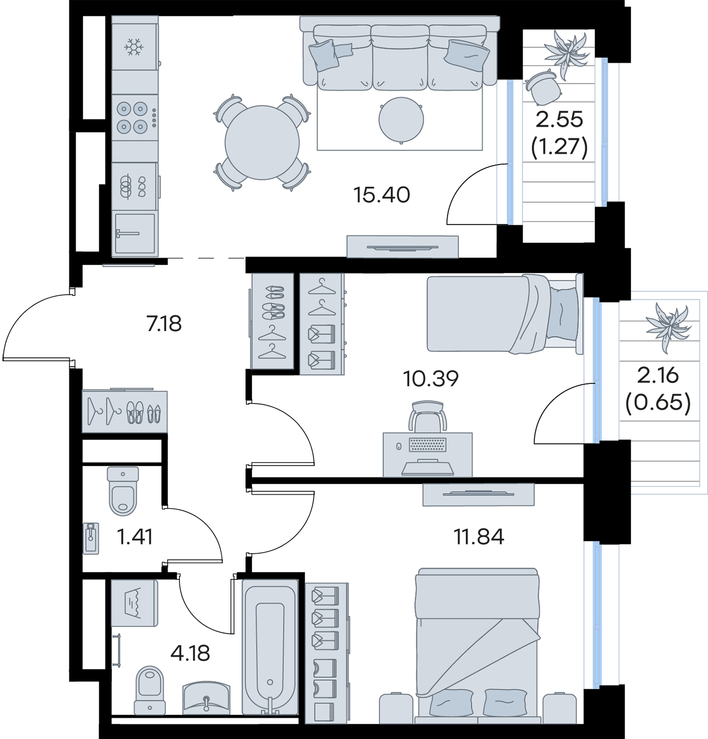 2-комнатная 52 м2 в ЖК Кольский корпус null этаж 5