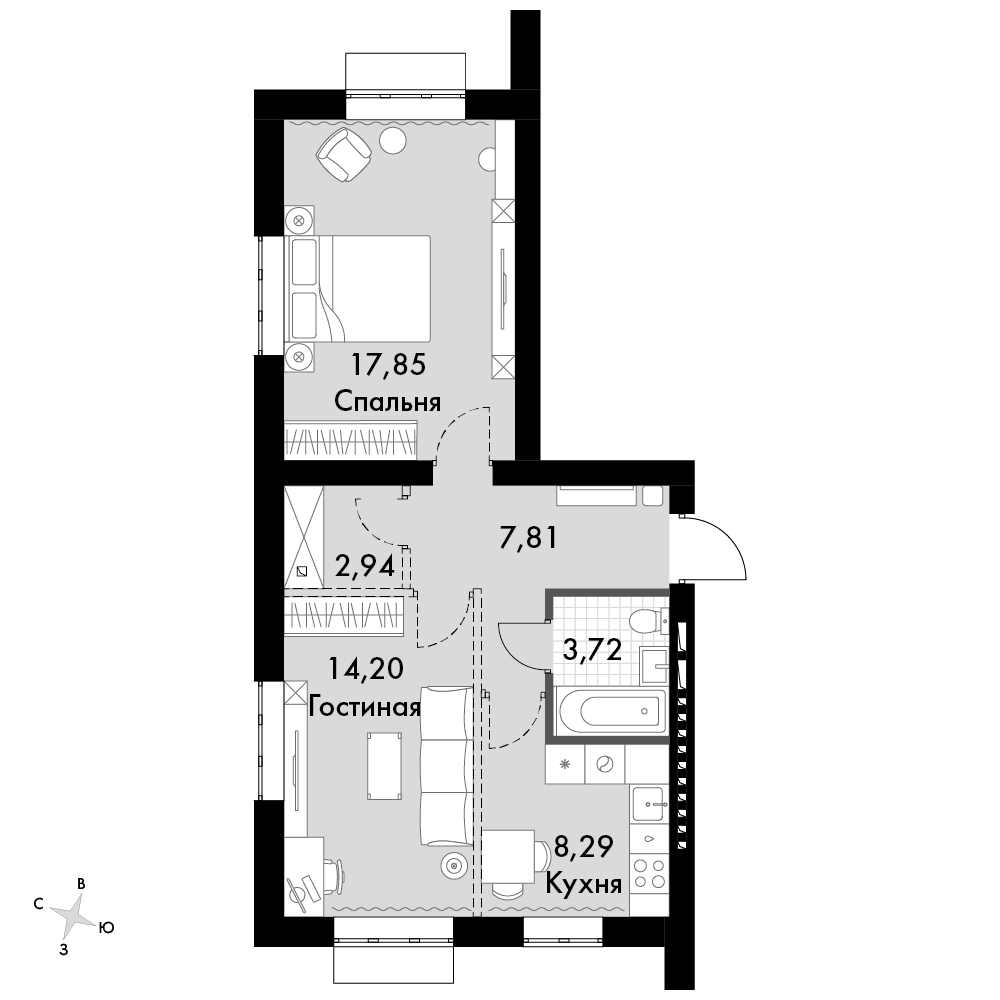 2-комнатная 53 м2 в ЖК Жаворонки Клаб корпус null этаж 3